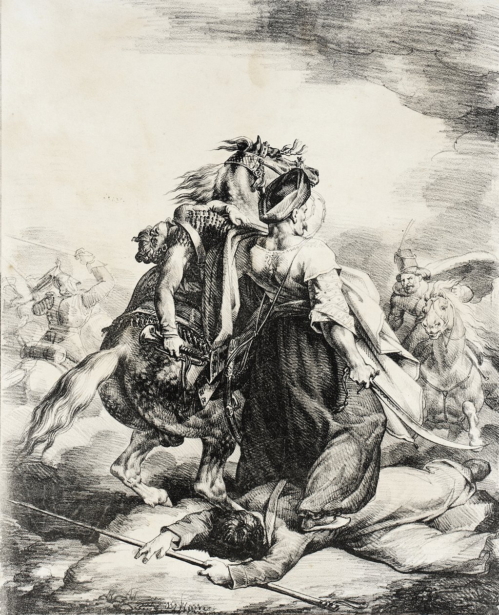 Un mameluco defiende a un trompetista herido de Theodore Gericault