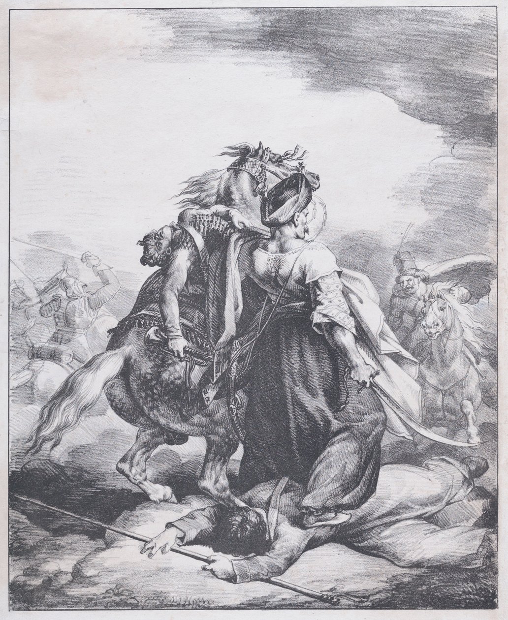 Un mameluco defiende a un trompetista herido de Theodore Gericault