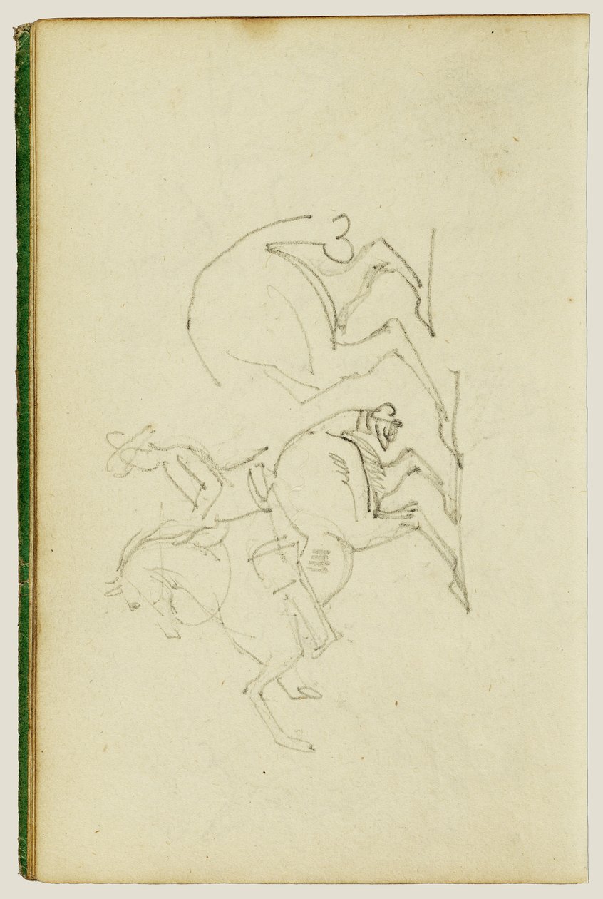 Hombre sobre un caballo encabritado, estudio de las patas traseras del caballo de Theodore Gericault