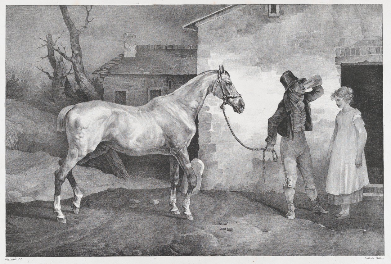Un caballo viejo a la puerta de una posada de Theodore Gericault