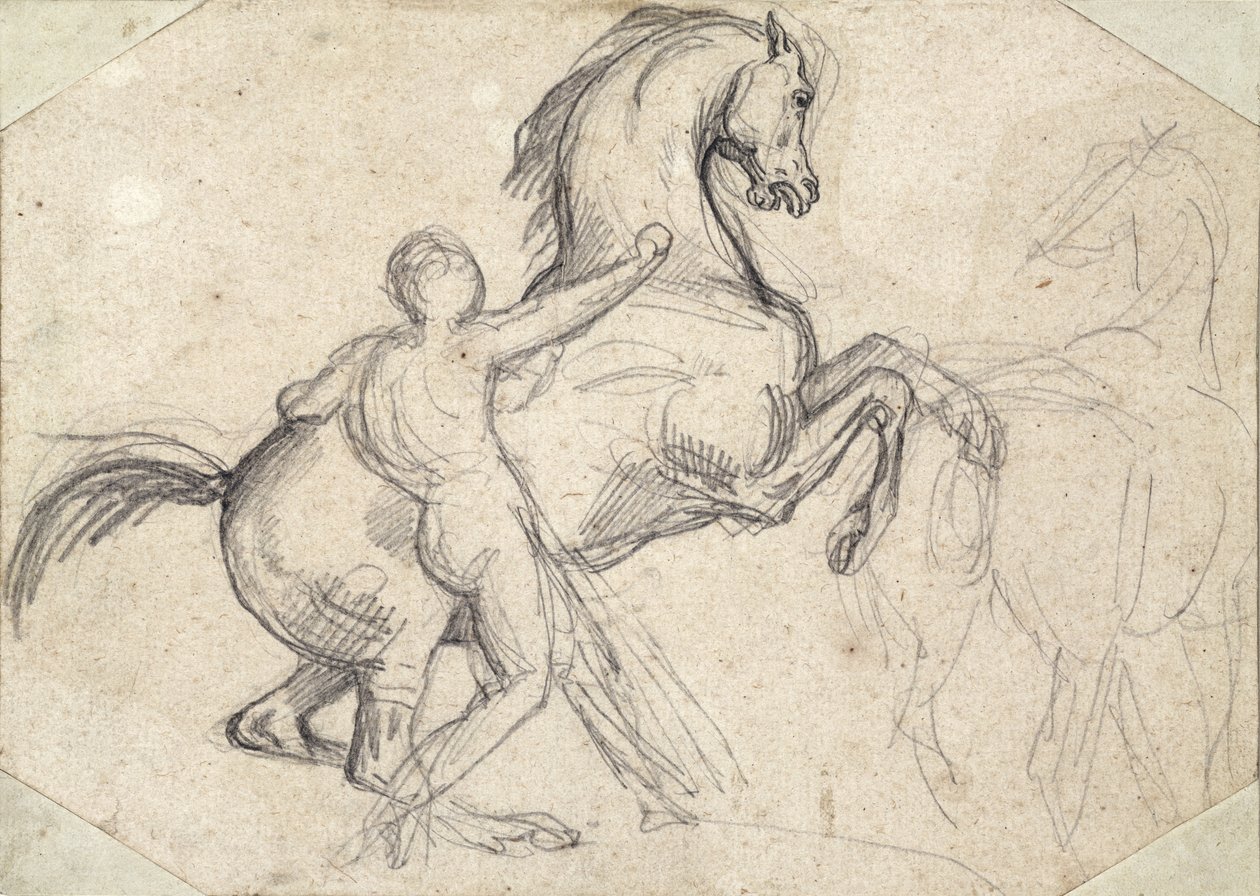 Semental encabritado sostenido por un hombre desnudo de Theodore Gericault