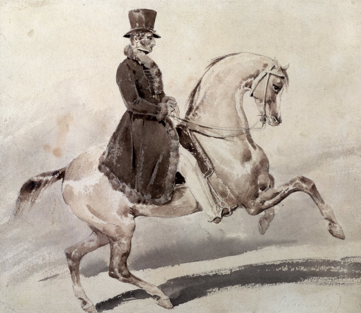 Jinete con un abrigo bordeado de piel de Theodore Gericault
