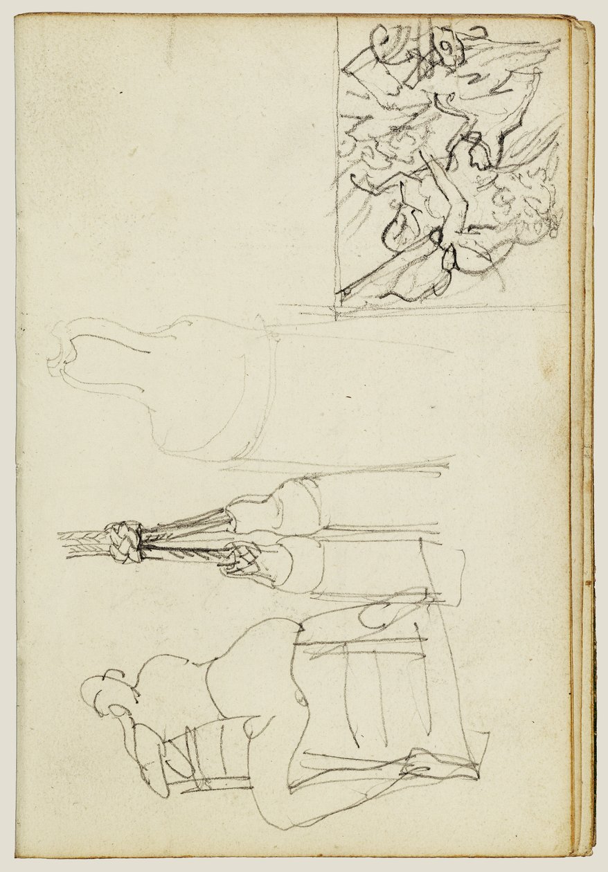 Borlas, figura sentada detrás de una silla, boceto en miniatura de «El cazador a la carga» de Theodore Gericault