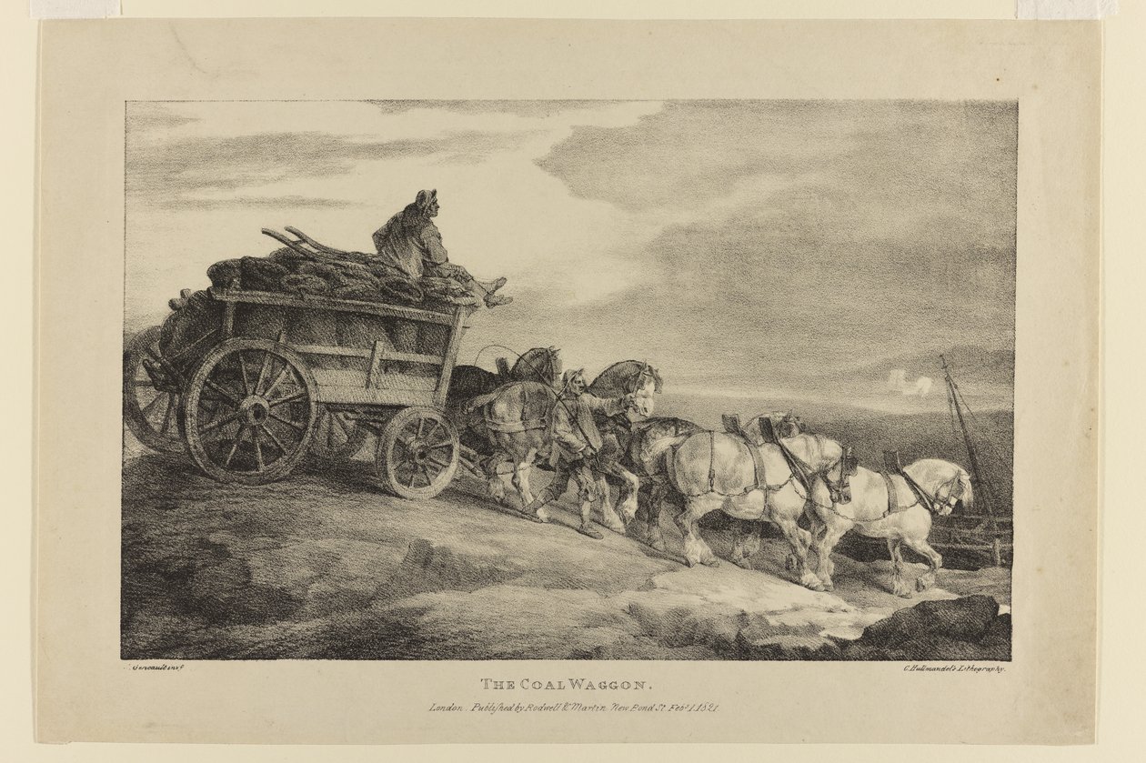 El vagón de carbón, de varios temas dibujados de la vida en piedra de Theodore Gericault