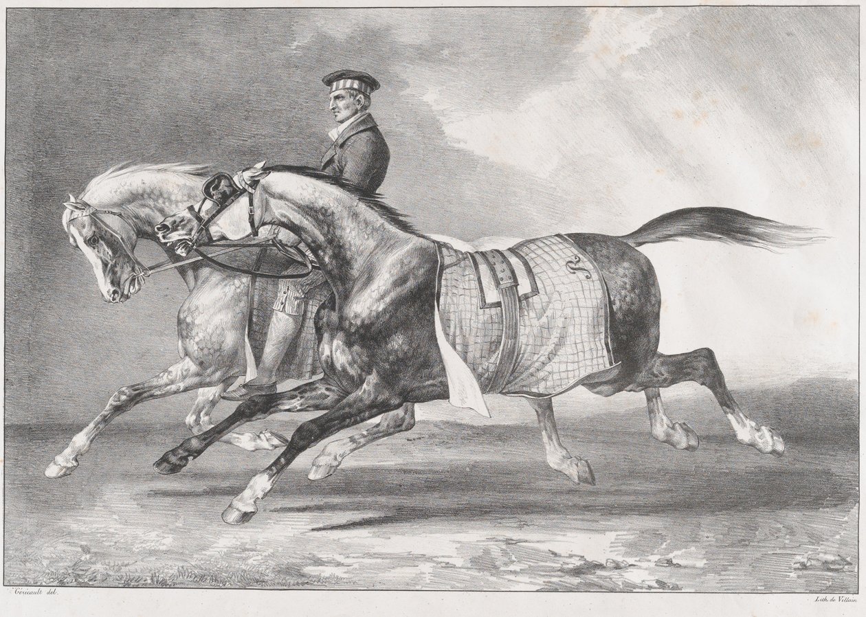 Dos caballos grises moteados durante el entrenamiento de Theodore Gericault