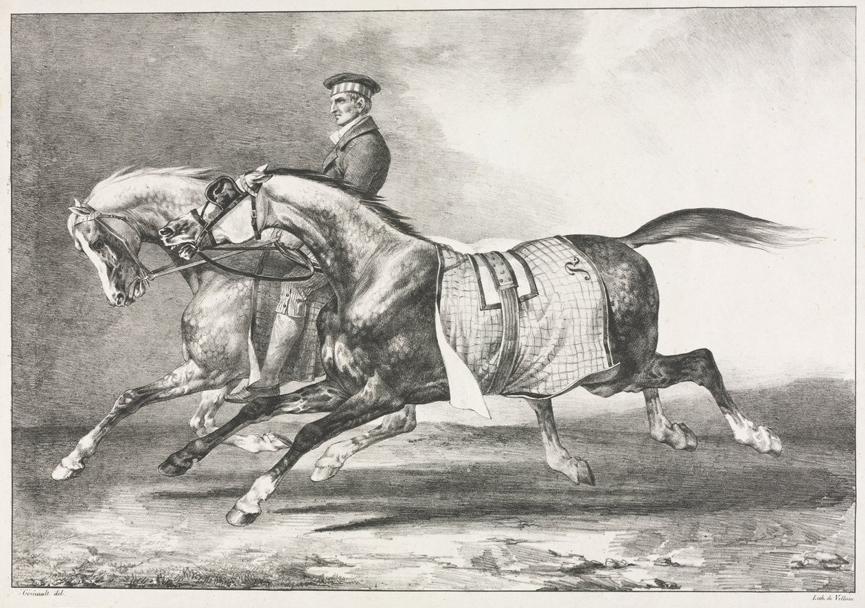 Two Dappled Horses Exercising de Theodore Gericault