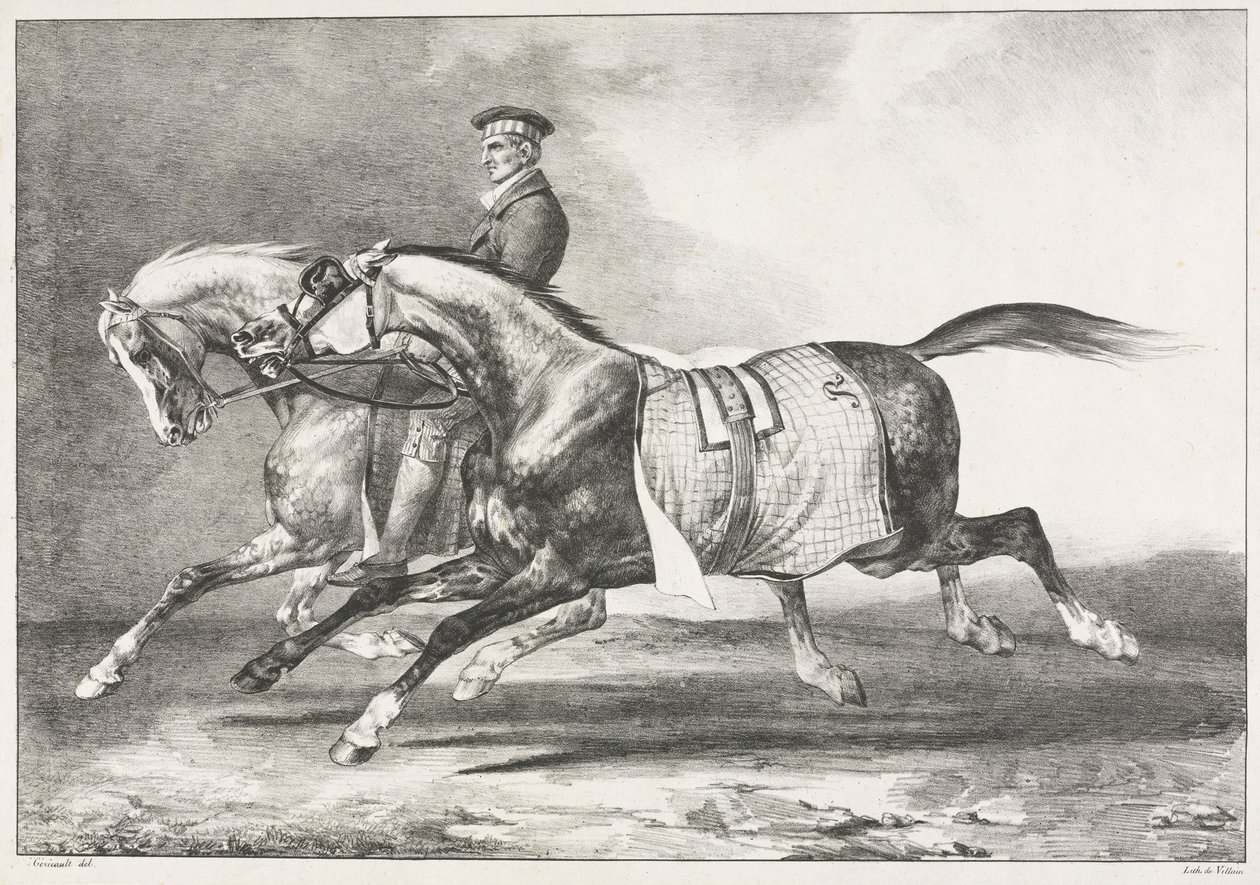 Dos caballos moteados ejercitándose, 1822 de Theodore Gericault
