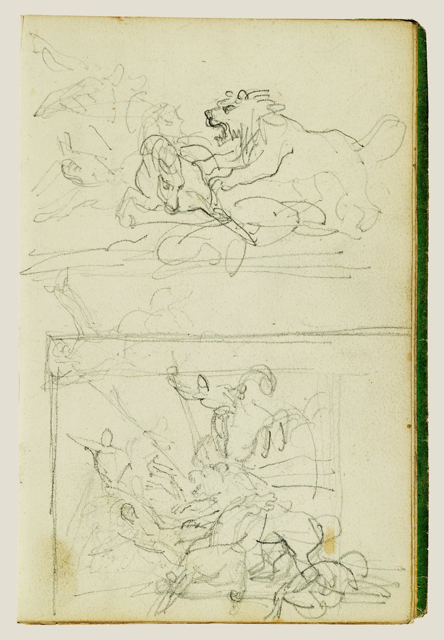 Dos estudios compositivos de una caza de leones de Theodore Gericault