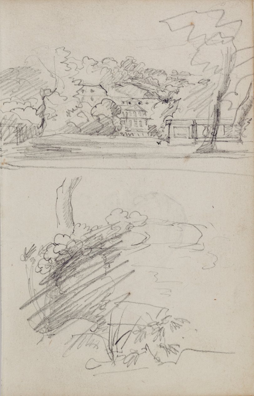 Vista de una casa de campo y estudios de arbustos y follaje de Theodore Gericault