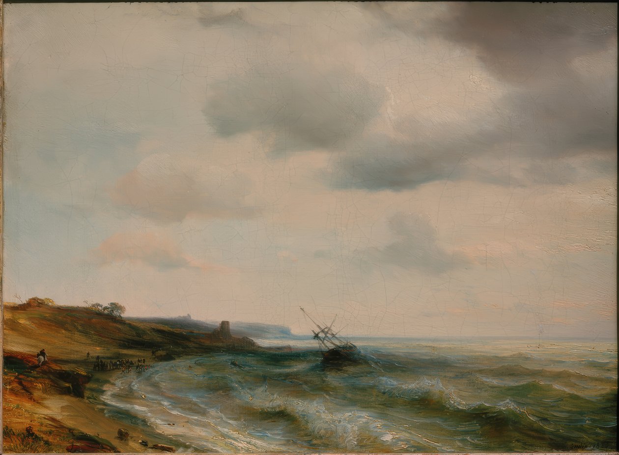 Costa marina con barco varado de Theodore Gudin