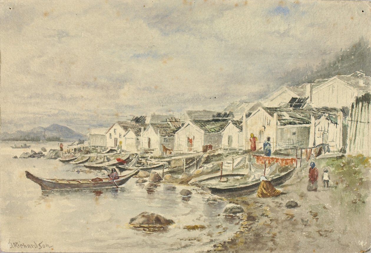El rancho del pueblo nativo, Sitka, 1884 de Theodore J. Richardson