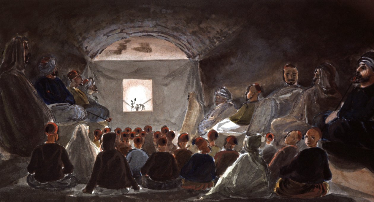 Espectáculo de marionetas en una escuela de Argelia, hacia 1830 (acuarela) de Theodore Leblanc