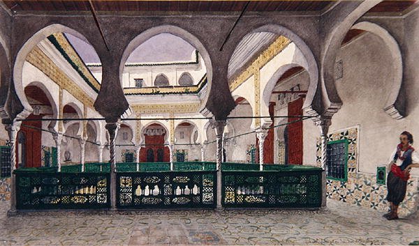 Vista de un patio interior de una casa en Argel, c.1830 de Theodore Leblanc