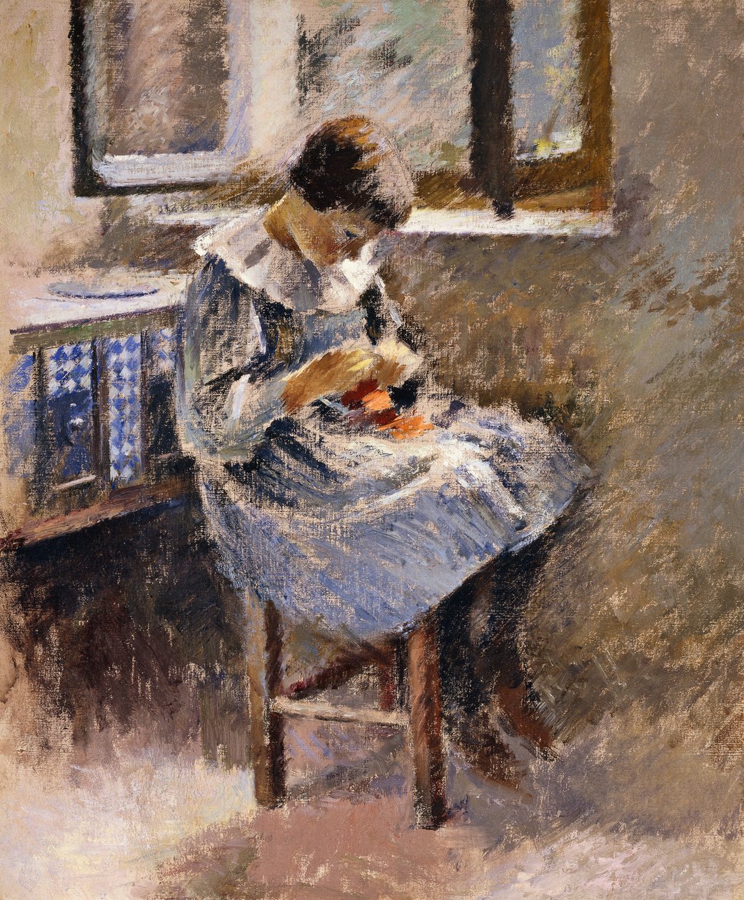 Niña cosiendo, c.1886 de Theodore Robinson