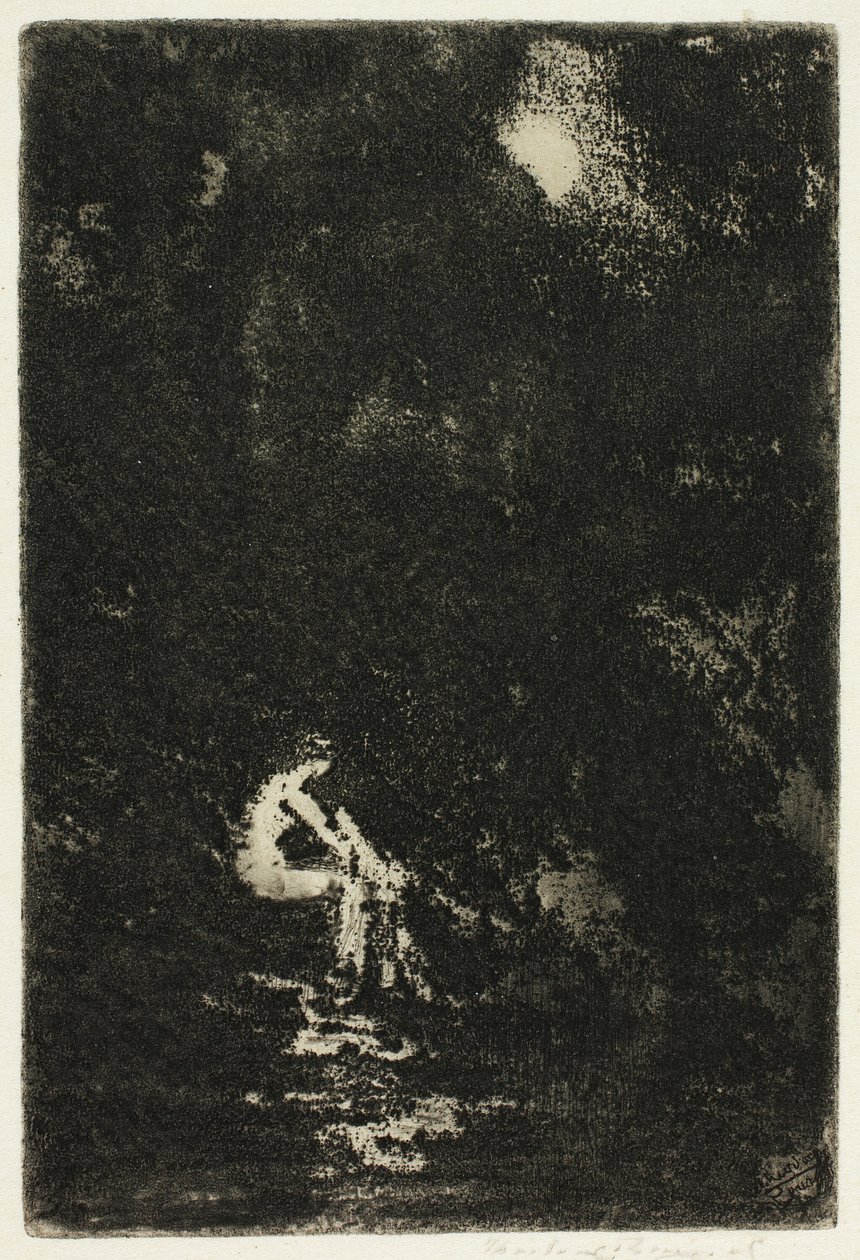 Una ninfa bañándose, luz de luna de Theodore Roussel