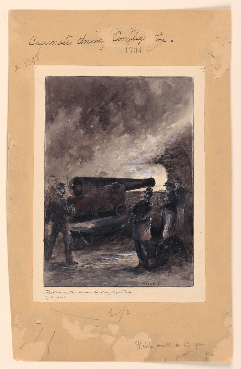 Un cañón de casamata durante el incendio de Theodore Russell Davis