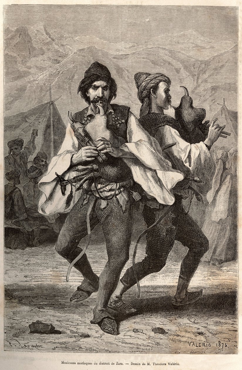 Músicos Morlac (o Montenegrinos) del distrito de Zara, vistiendo el traje local de Theodore Valerio