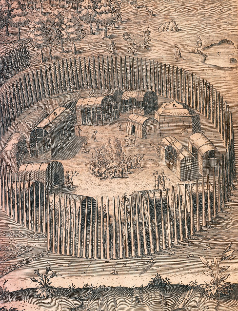 Un campamento indio fortificado en Virginia de Theodore de Bry