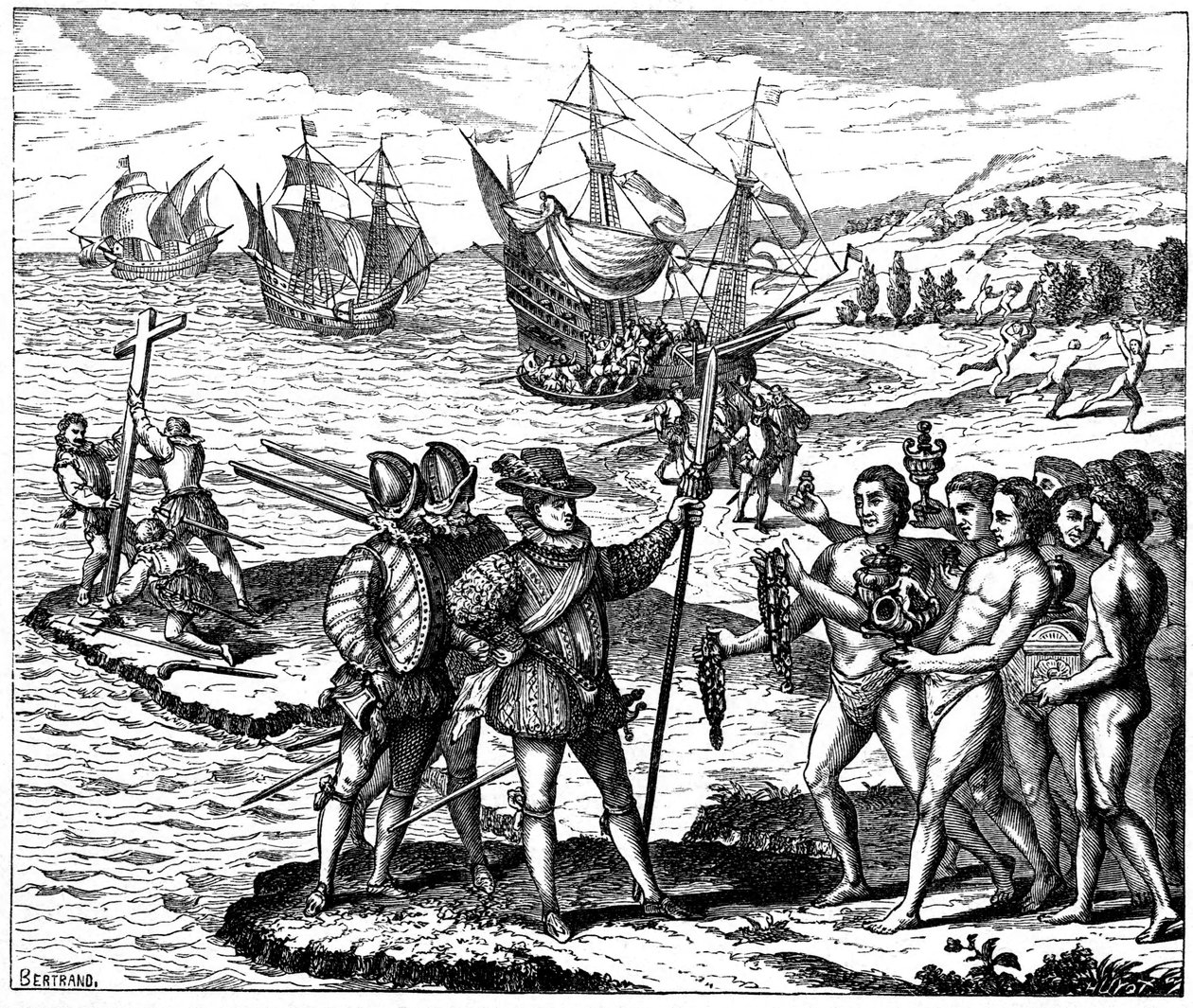 Cristóbal Colón, explorador genovés, descubriendo América, 12 de mayo de 1492 de Theodore de Bry