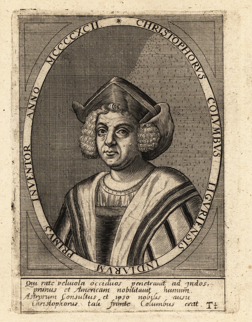 Cristóbal Colón, explorador y colonizador italiano de Theodore de Bry