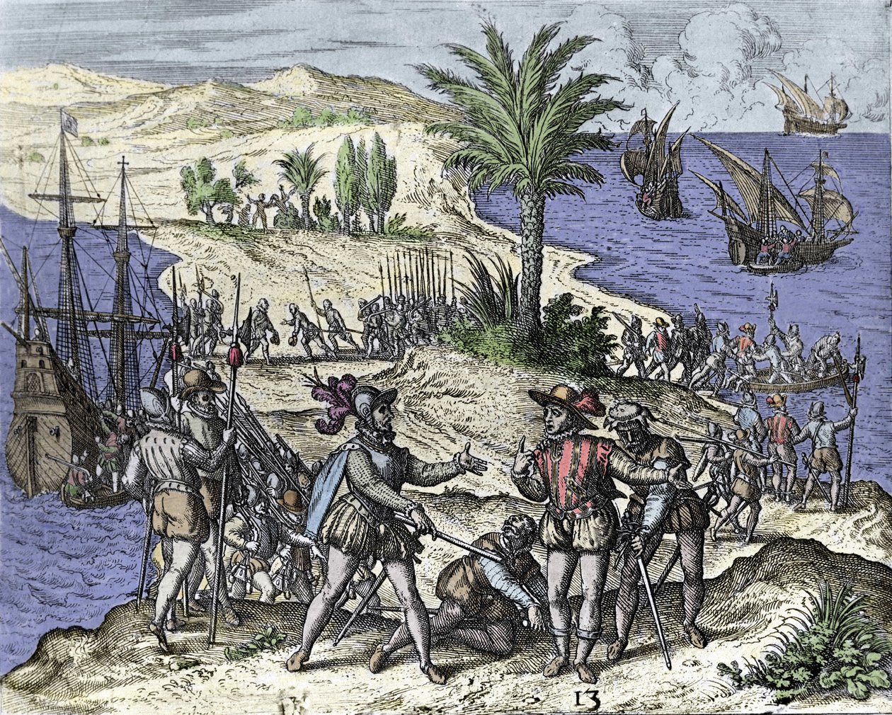Cristóbal Colón y su hermano fueron arrestados por Francisco de Bobadilla en 1500. Grabado de Théodore de Bry (1528-1598) de Theodore de Bry