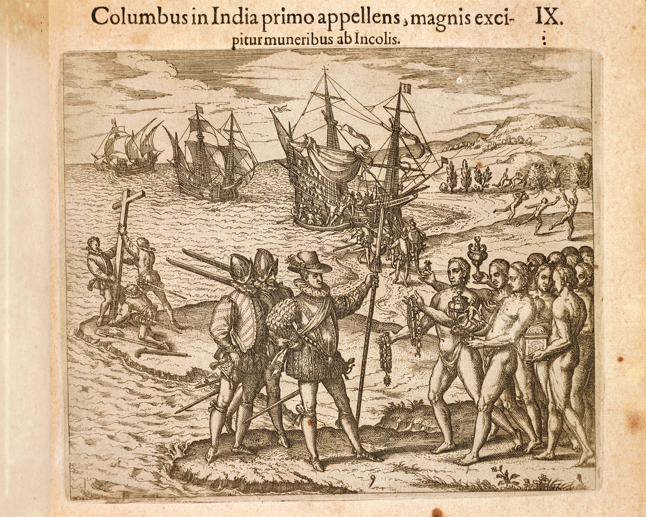 Cristóbal Colón desembarcando en la isla de Guanahani (San Salvador) el 12 de octubre de Theodore de Bry