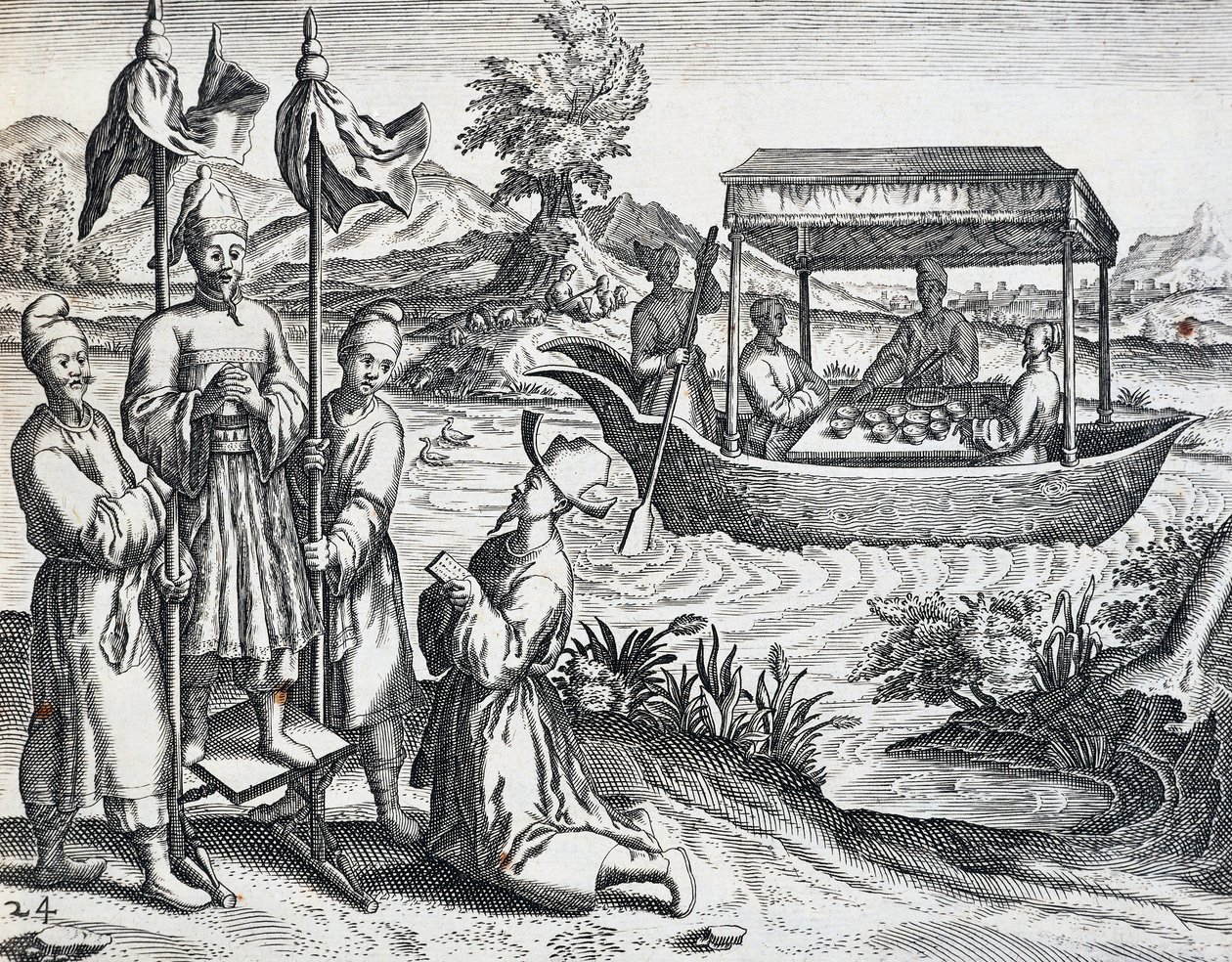Calle de dignatarios, del viaje realizado por Jan Huyghen van Linschoten (1563-1611) entre 1583 y 1592, grabado de India Orientalis por Theodor de Bry (1528-1598), China de Theodore de Bry