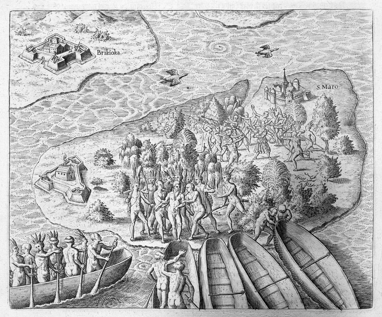 Hans Staden capturado por los indios Tupinamba durante su viaje a Brasil, 1552, de 