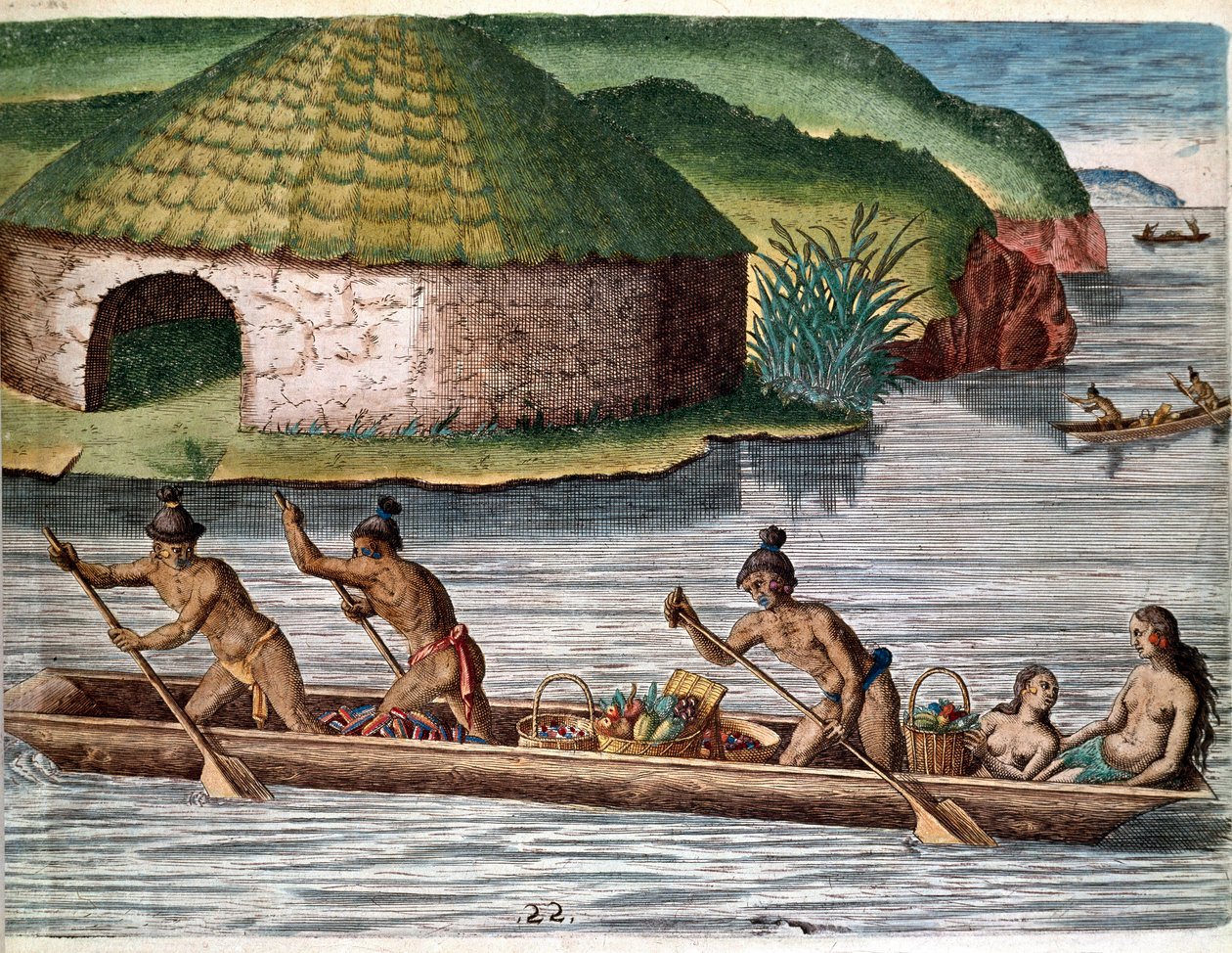 Historia de América: "El transporte de alimentos en barcos" Grabado de "Admirante Narratio Americae" (Historia de América) por Theodore de Bry (1528-1598) de Theodore de Bry