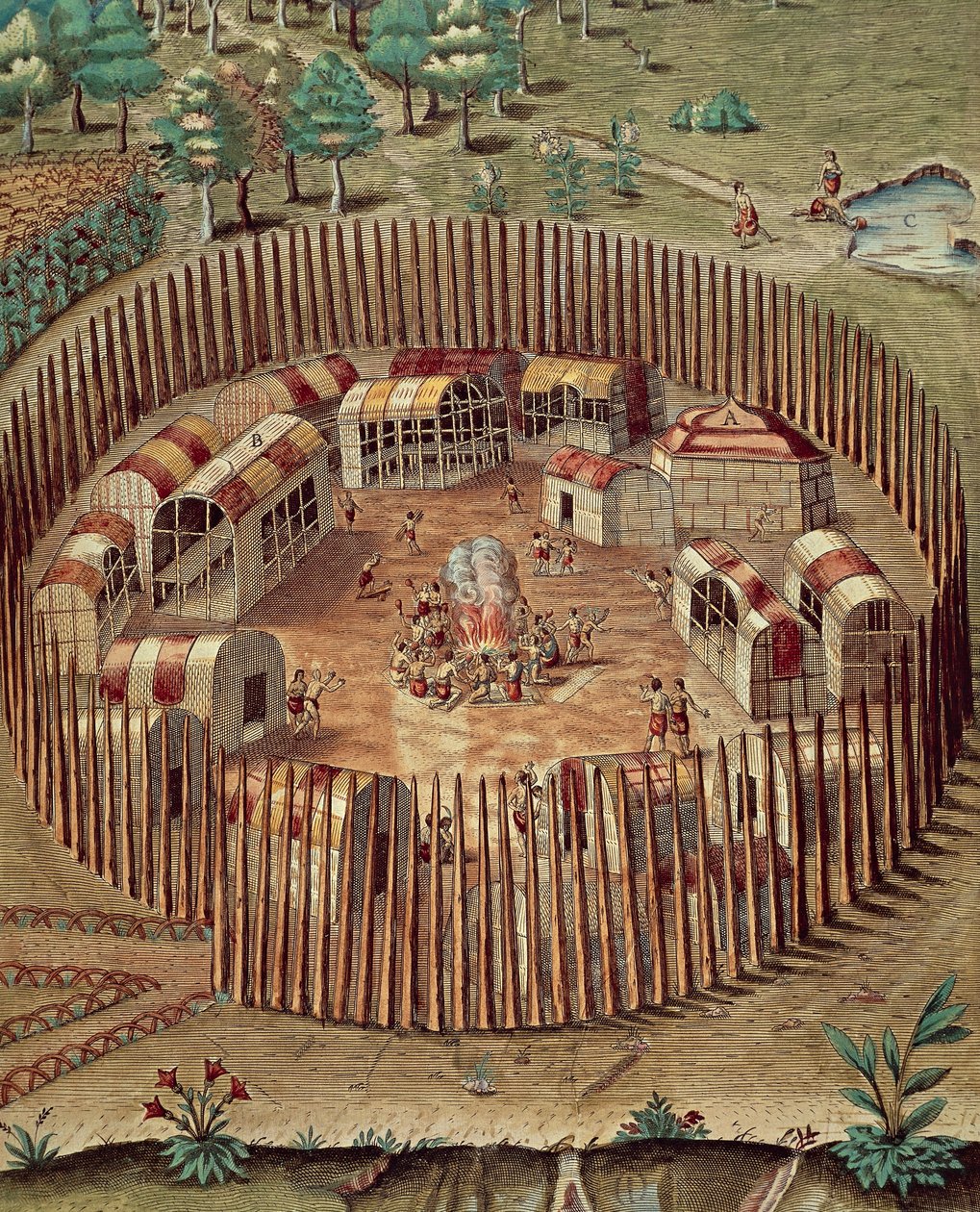 Pueblo fortificado nativo americano en Virginia de Theodore de Bry