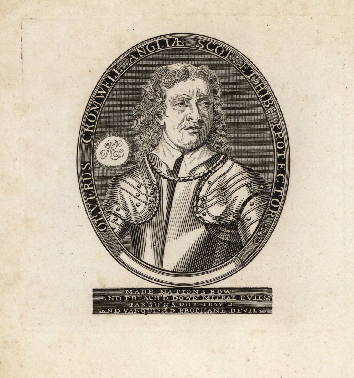 Retrato ovalado de Oliver Cromwell, Lord Protector de Theodore de Bry