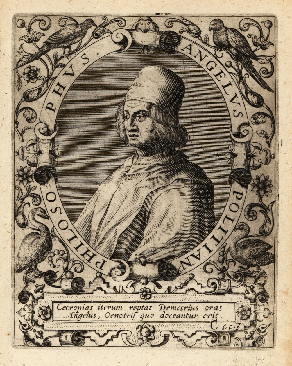 Poliziano, erudito clásico italiano de Theodore de Bry