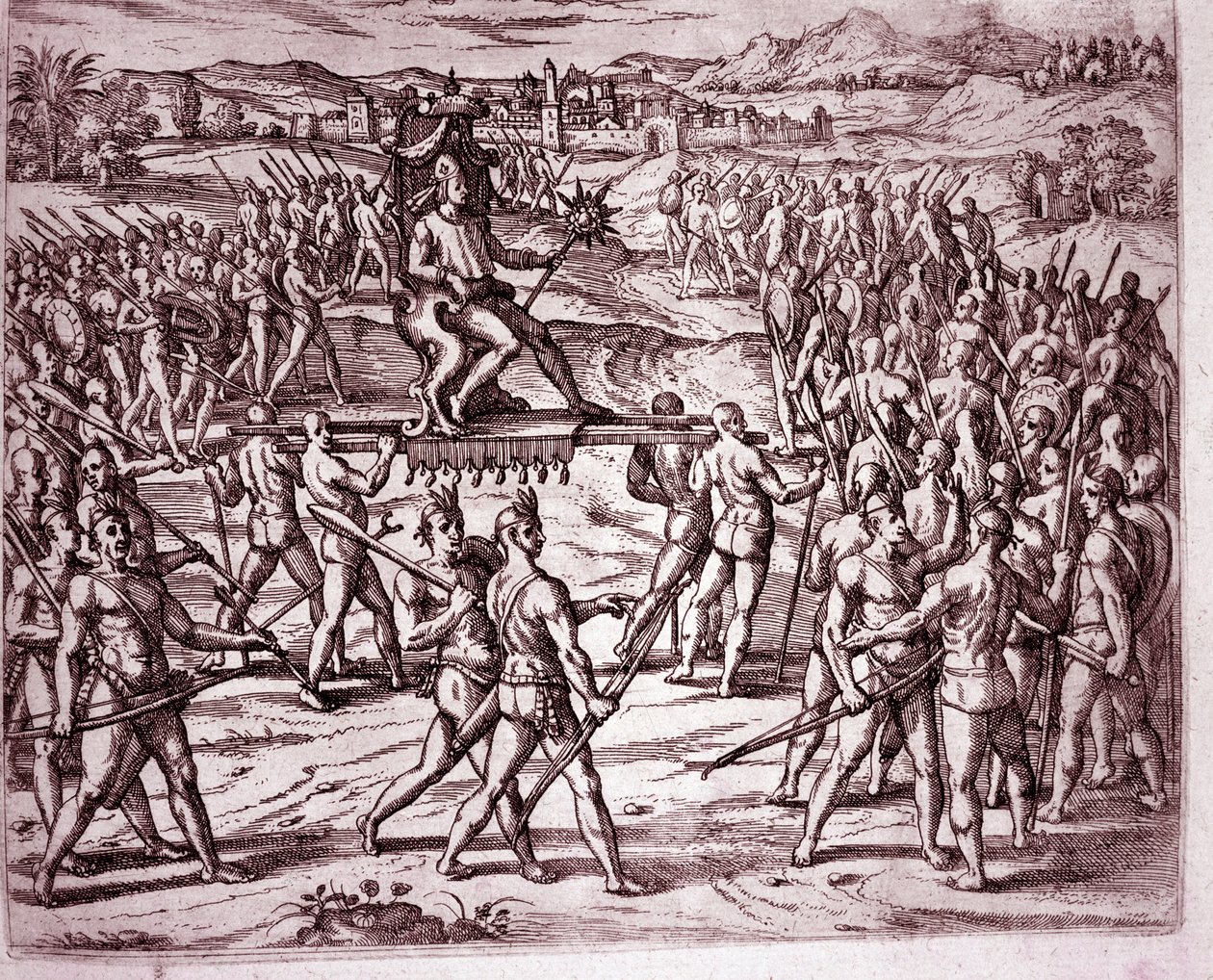 El rey inca, Atahualpa (o Atabaliba), sosteniendo un cetro en forma de ...