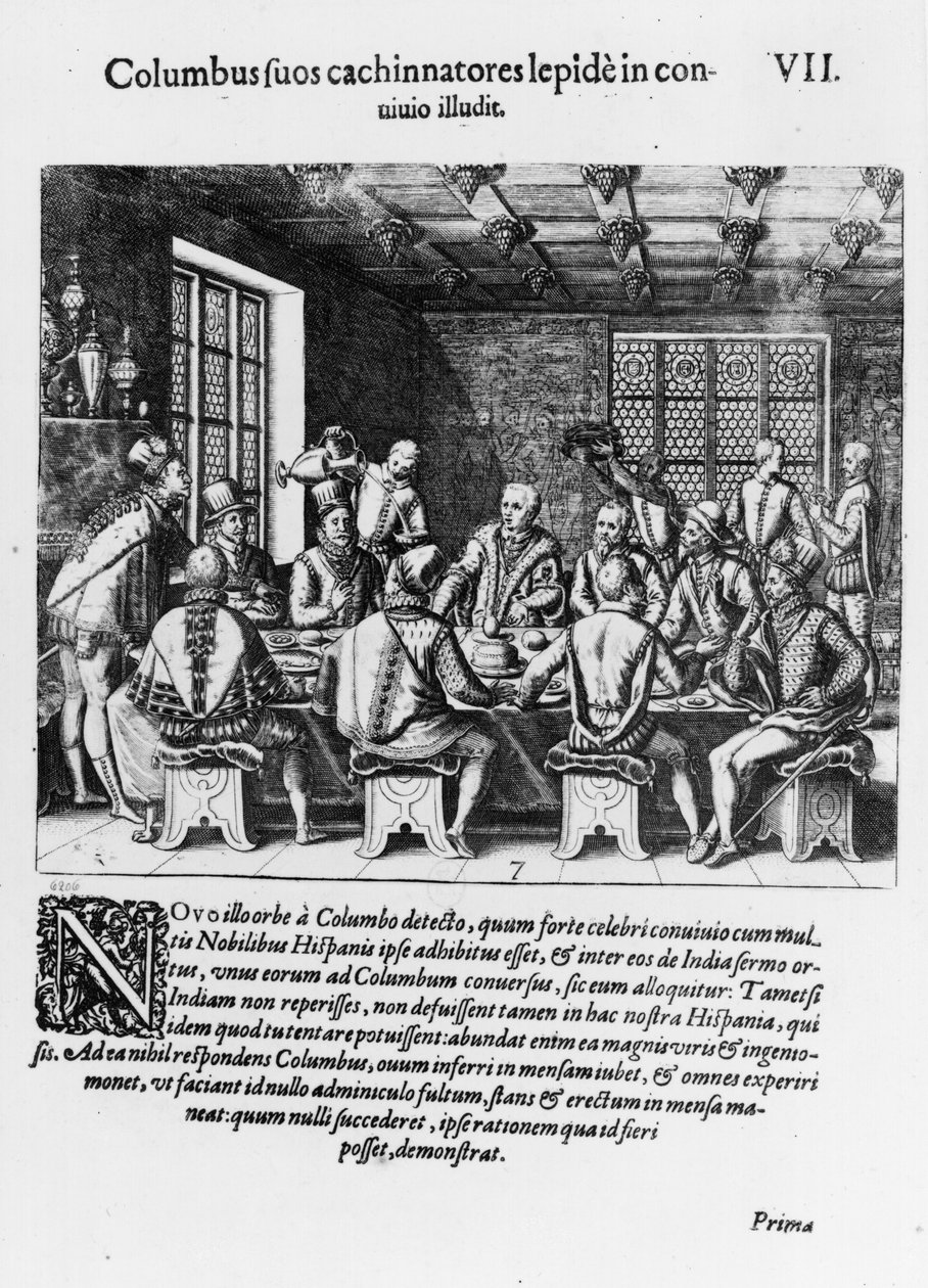 La historia del huevo de Cristóbal Colón (1450-1506) 1585-88 de Theodore de Bry