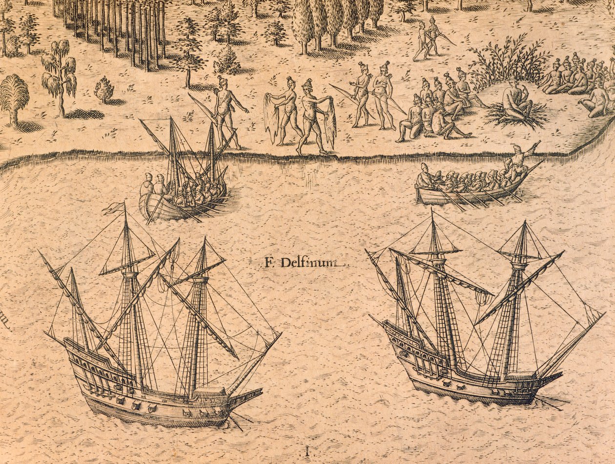 La llegada de los barcos franceses a Florida de Theodore de Bry