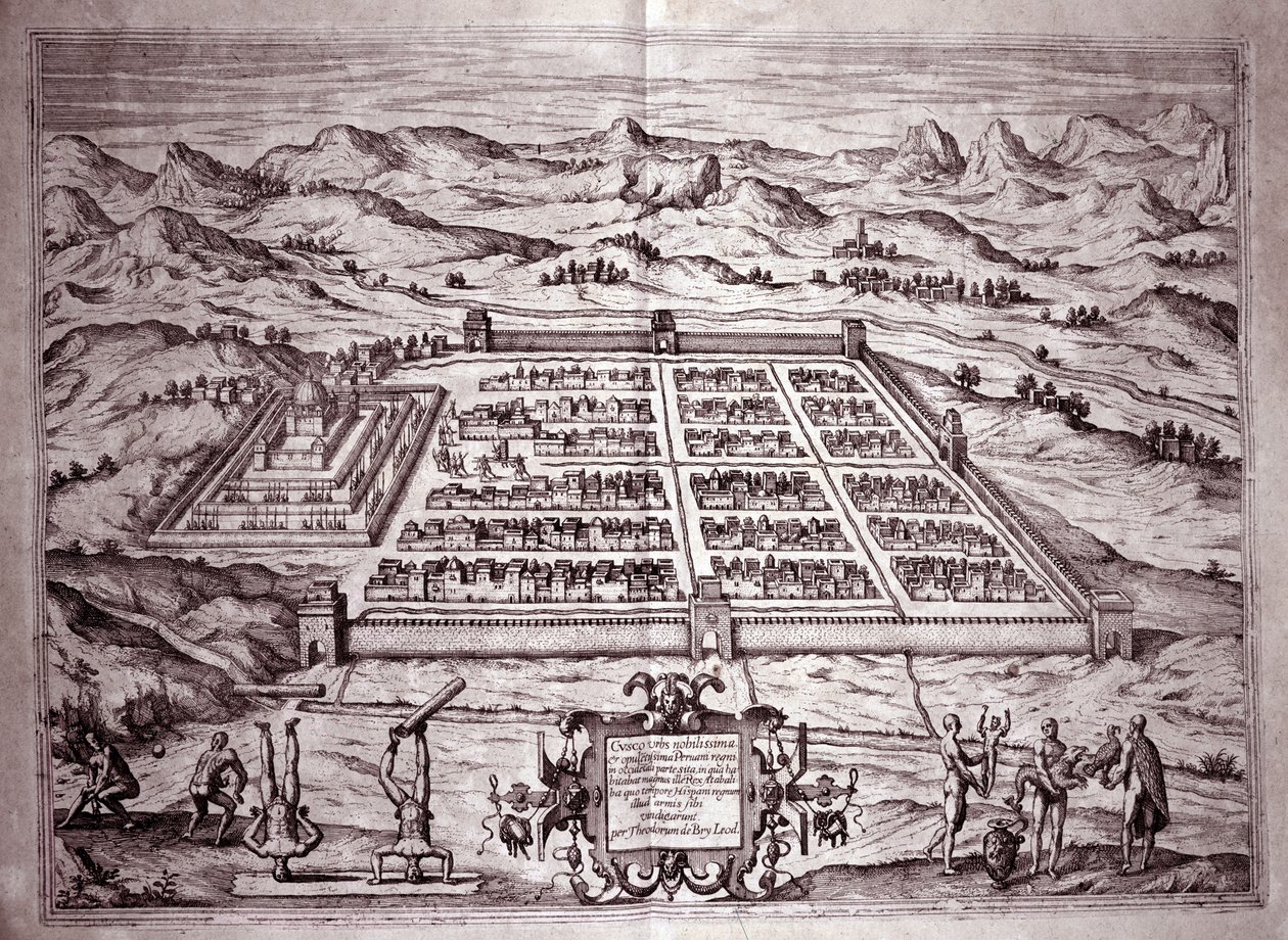 Vista de la ciudad inca de Cuzco, Perú de Theodore de Bry