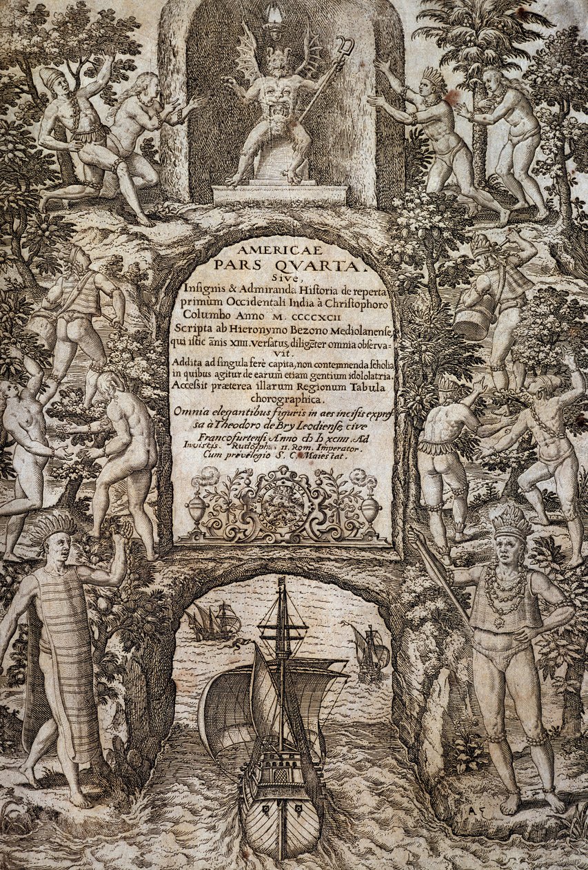Indias Occidentales o América, frontispicio, grabado de Theodore de Bry