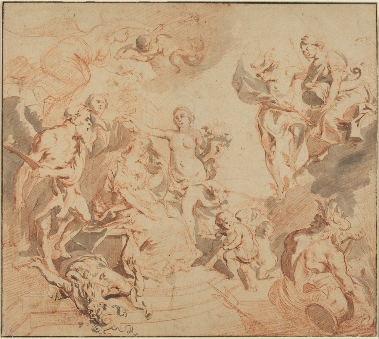 Amberes Bendita con la abundancia, c.1648 (tiza roja sobre papel) de Theodore van Thulden