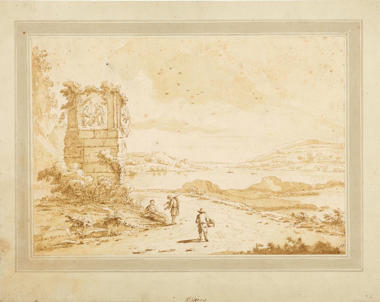 Bahía con ruinas y personal figurativo de Theodorus Wilkens