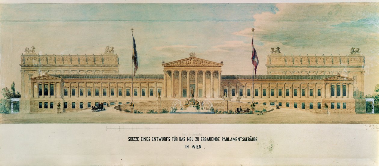 Boceto para el Parlamento austriaco (grabado) de Theophil von Hansen