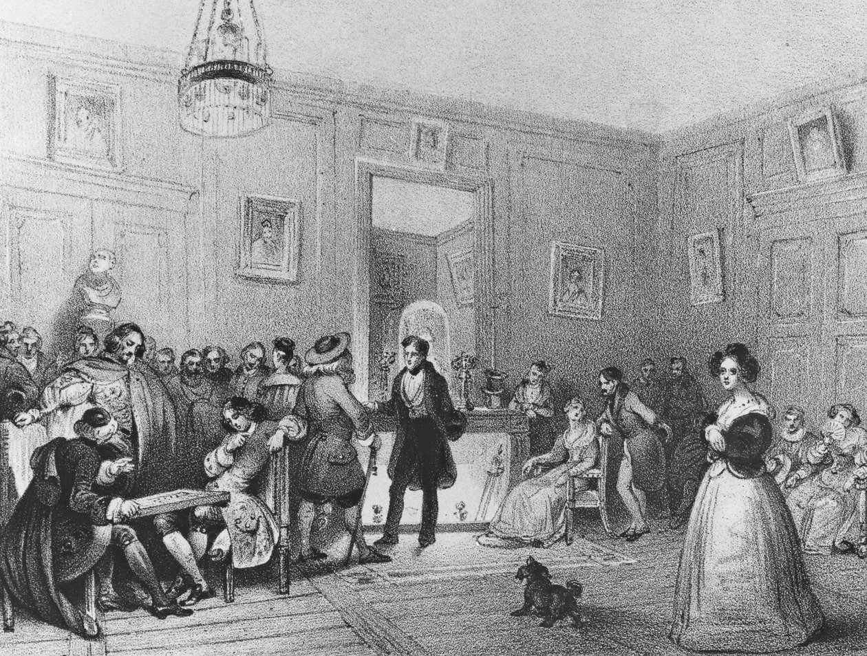 Foyer de actores en el Théâtre Français, grabado por Pierre Joseph Challamel, c.1850s de Theophile Evariste Fragonard
