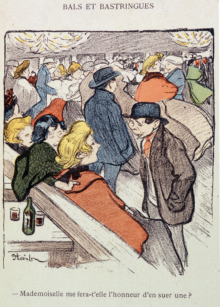 Bals y Bastringues: ¿La señorita me hará el honor de sudar uno? En “En la Vida”, por Steinlen de Théophile Alexandre Steinlen