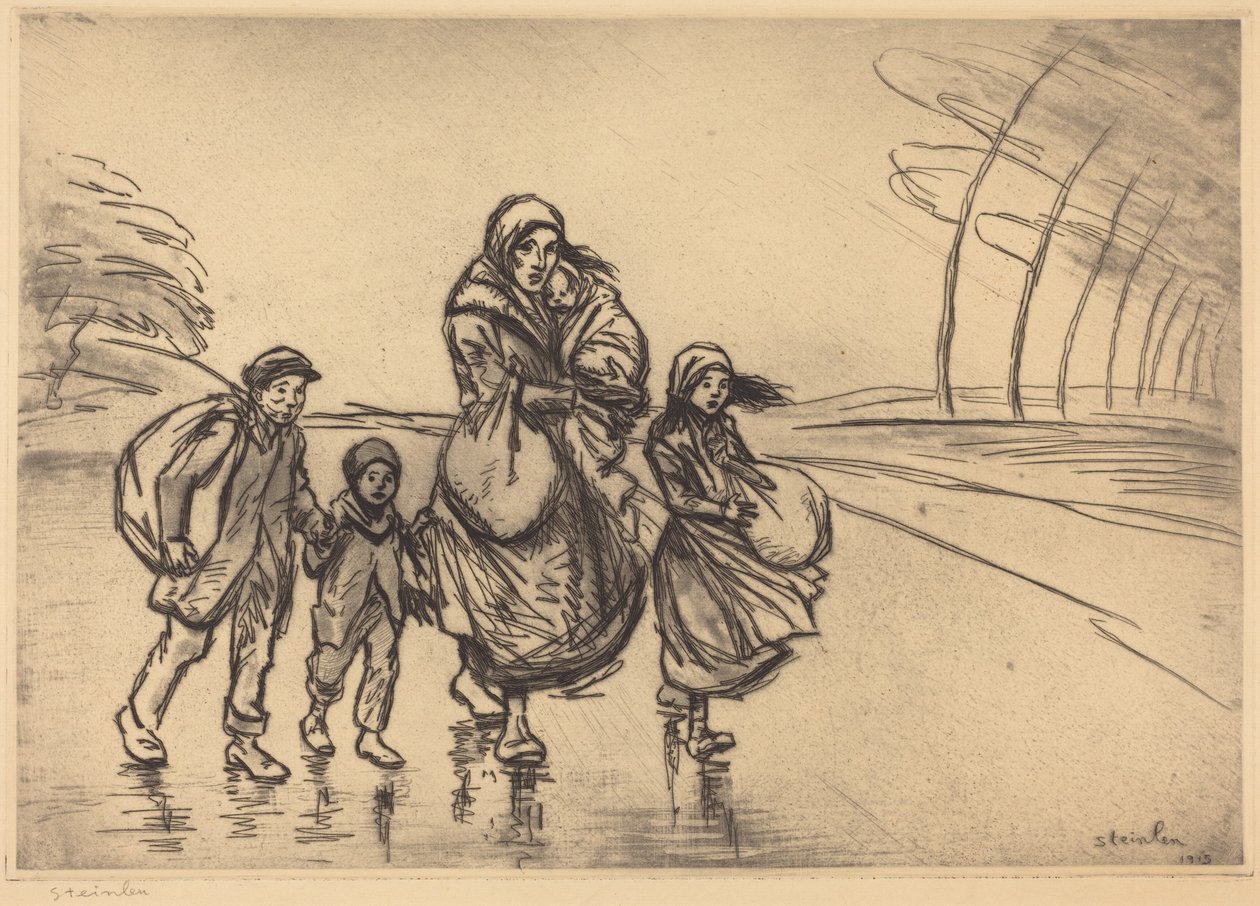 Bajo la lluvia: La madre y los niños (Sous la pluie: La mère et les enfants) de Théophile Alexandre Steinlen