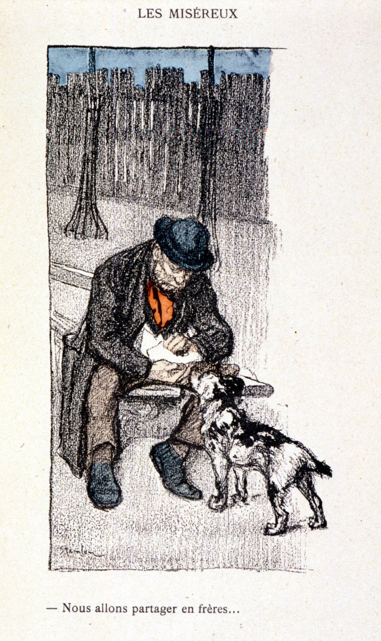 Les Miséreux: Compartiremos como hermanos (Maestro y su perro) - en "Dans la vie", por Steinlen de Théophile Alexandre Steinlen