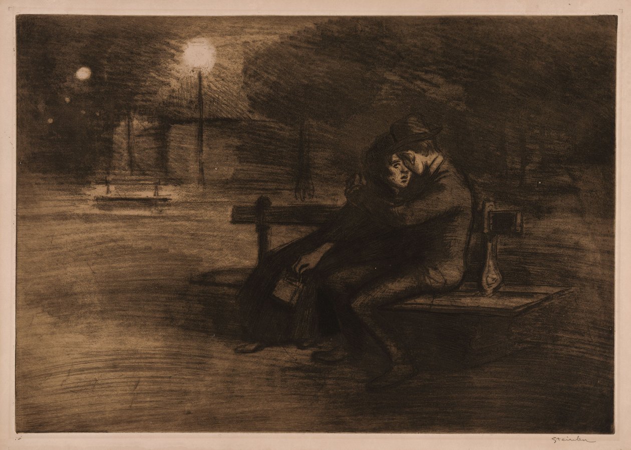 Enamorados en un banco de Théophile Alexandre Steinlen