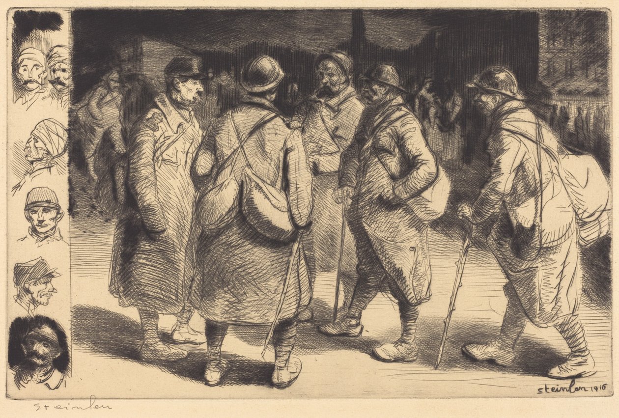 Soldados de permiso - Escena nocturna (Permisarios - Efecto nocturno) de Théophile Alexandre Steinlen