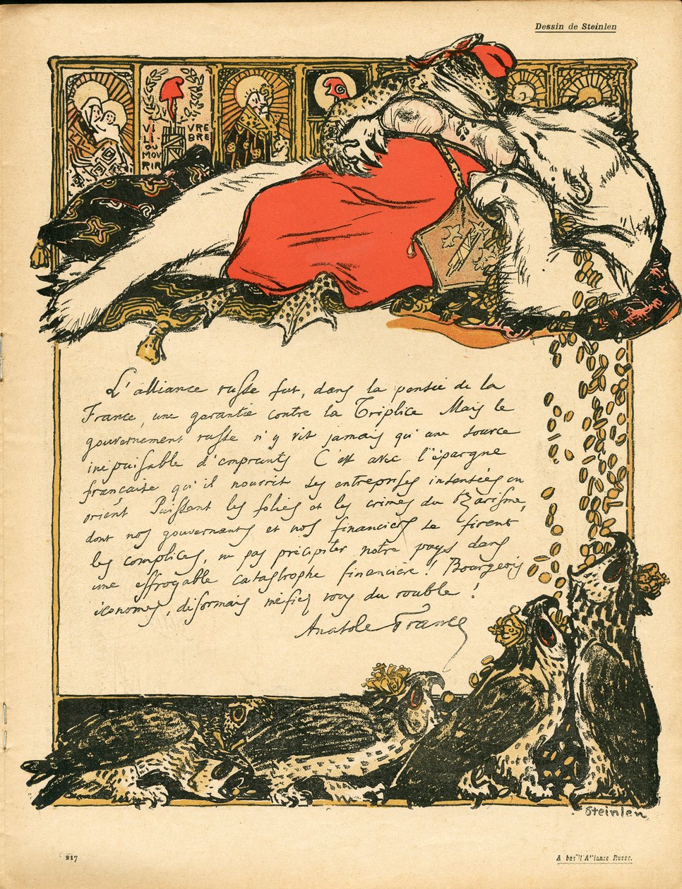 El plato de mantequilla, número 222, satírico en colores de Théophile Alexandre Steinlen