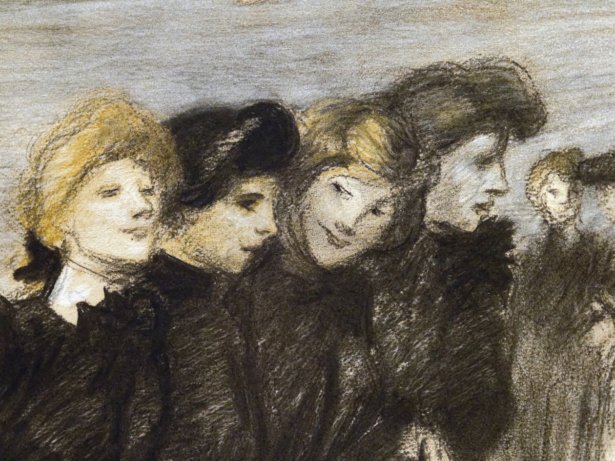 La salida de las midinettes (detalle) (antes de 1907). Teófilo Alexandre Steinlen (1859-1923). Carboncillo y pastel sobre papel. Musée des Beaux-Arts de la Ville de Paris, PeuPalais. de Théophile Alexandre Steinlen