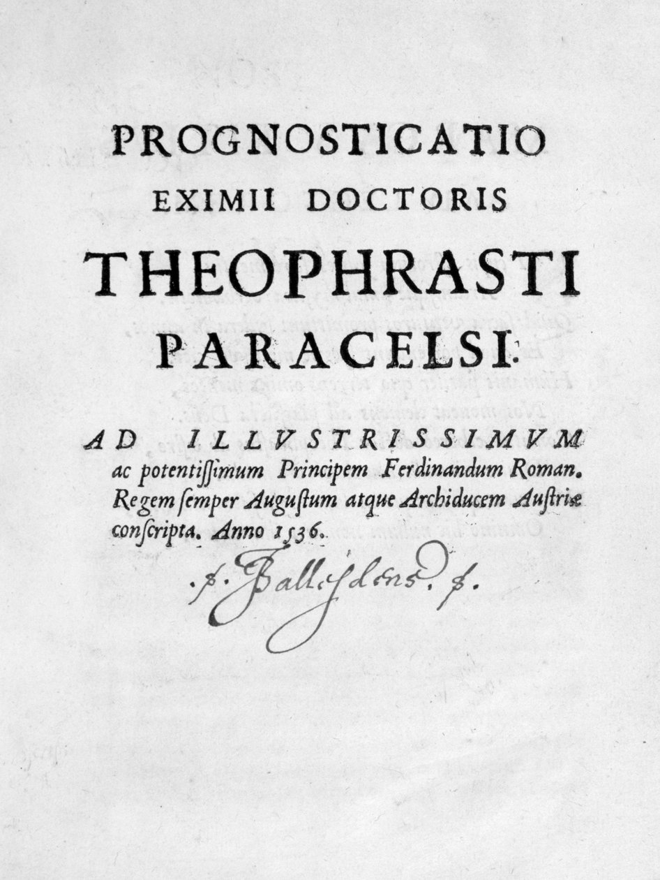 Página de título de Prognosticatio Eximii Doctoris Paracelsi, 1536 de Theophrastus Bombastus von Hohenheim Paracelsus