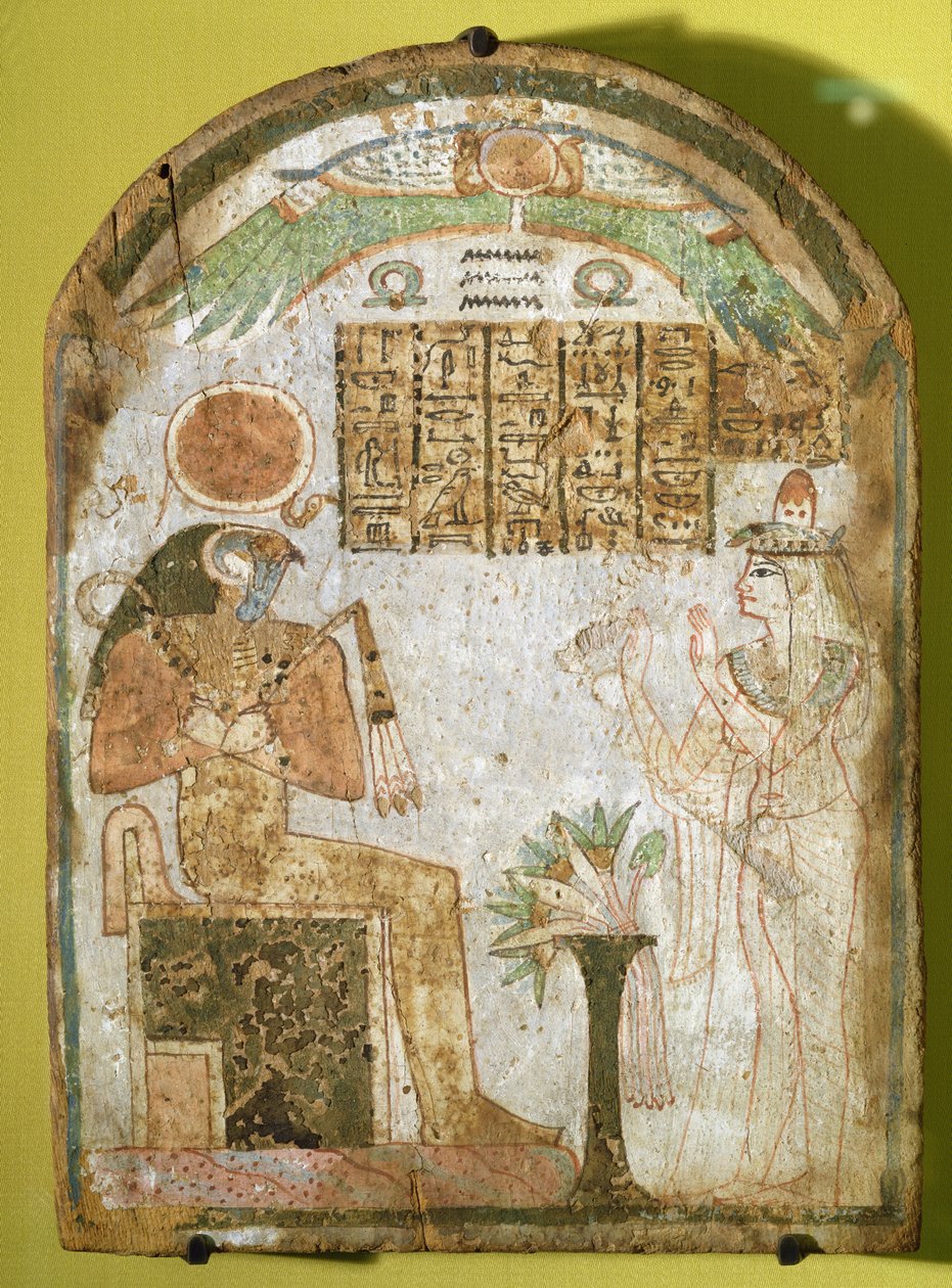 Estela que representa a Tachenes rezando ante el dios Re-Horakhty, 900 a.C. de Third Intermediate Period Egyptian